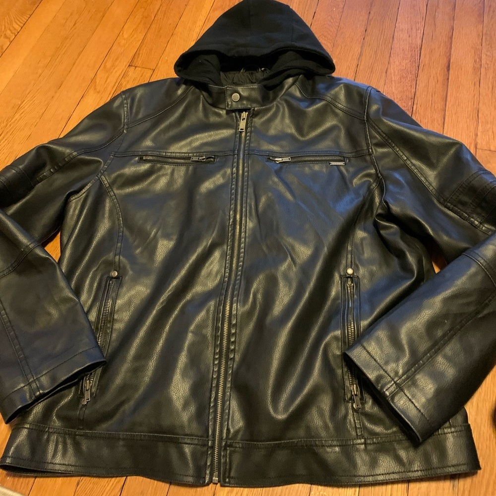 Mens faux black leather jacket size XL